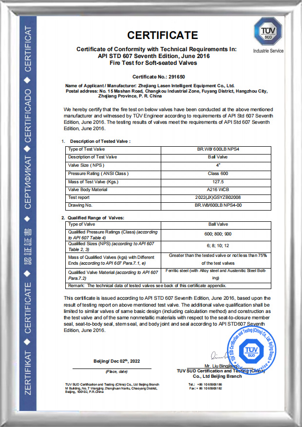 API607-brandcertificering (BR.W8/ 600LB NPS4)